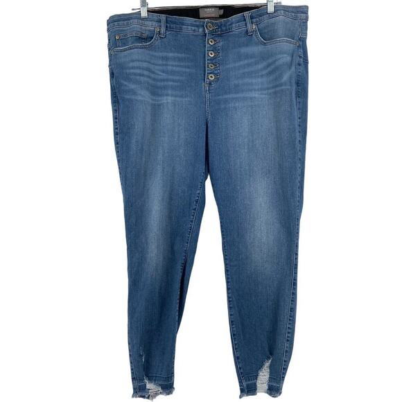 Torrid Bombshell Skinny Ankle Jeans Size 24 Button Fly Frayed Hem Stretch - Picture 1 of 11